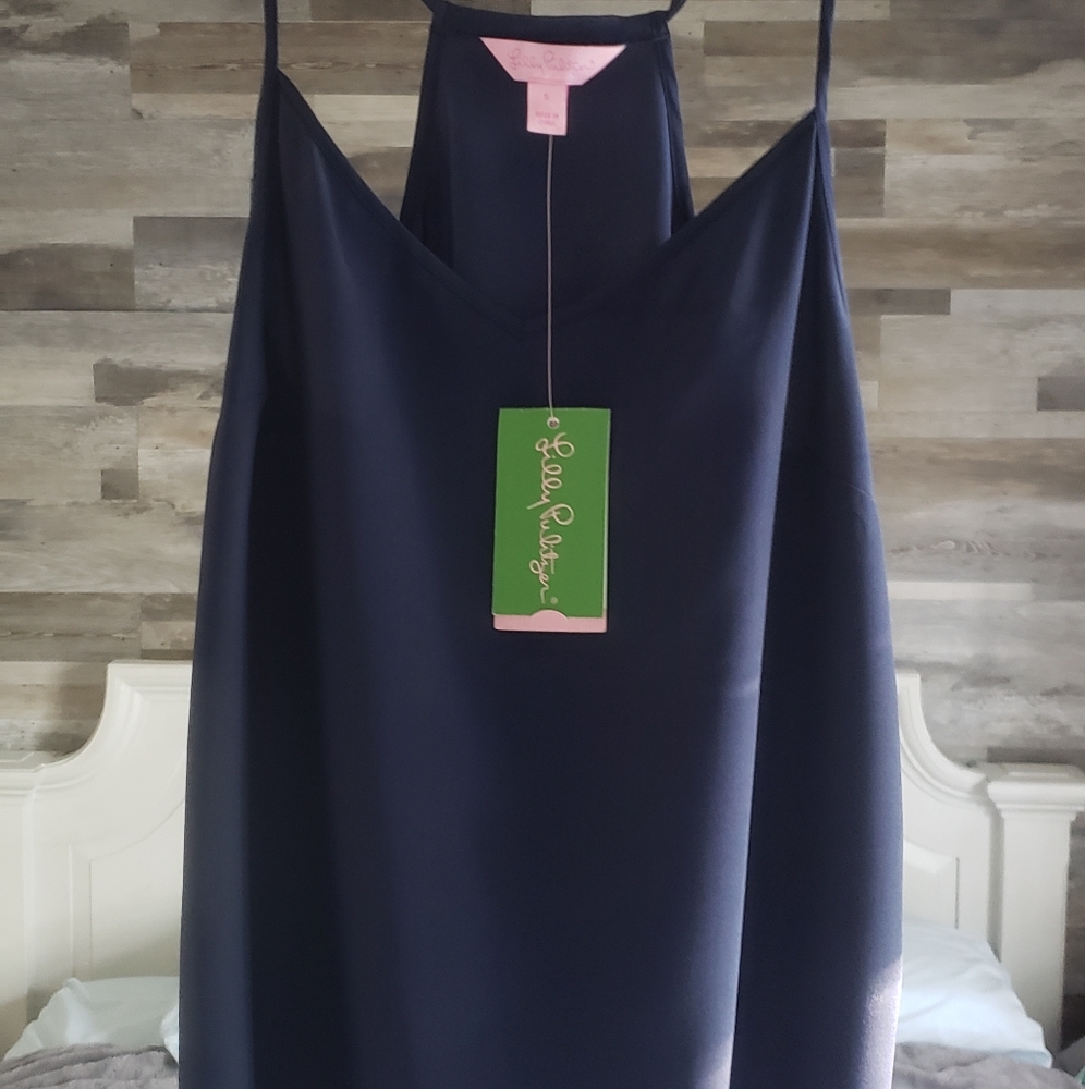 NWT Lilly Pulitzer Dusk Top in True Navy, Size S, 100% Silk, Adjustable Spaghett